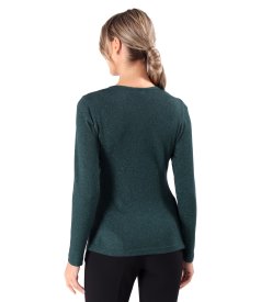 Bluza din jerse elastic cu fir metalic si cu decolteu in falduri