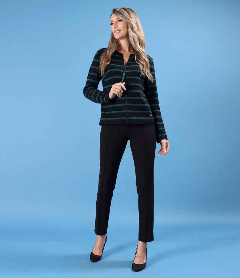 Bluza din jerse elastic cu lana cu fermoar pe fata