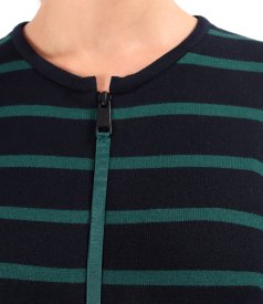 Bluza din jerse elastic cu lana cu fermoar pe fata