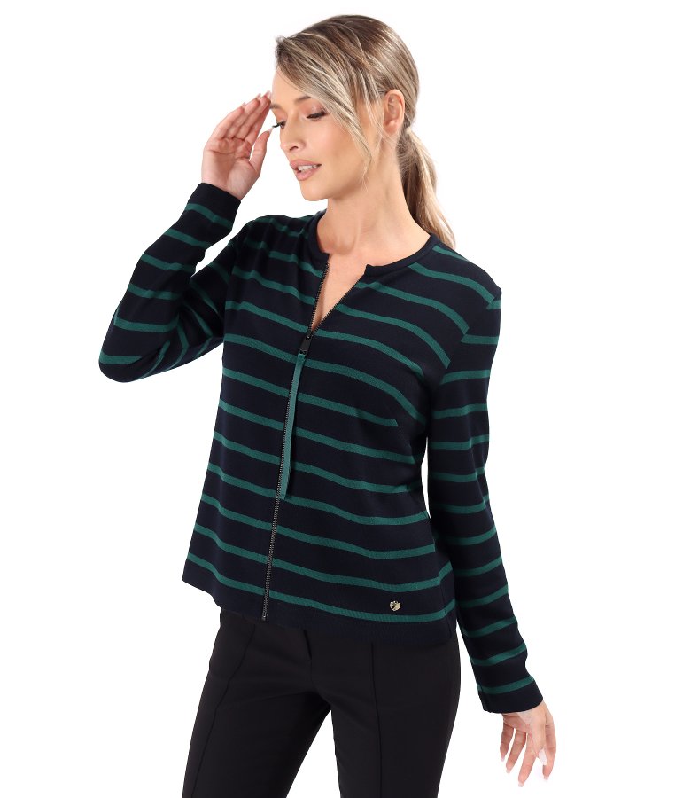 Bluza din jerse elastic cu lana cu fermoar pe fata