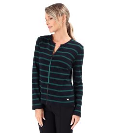 Bluza din jerse elastic cu lana cu fermoar pe fata