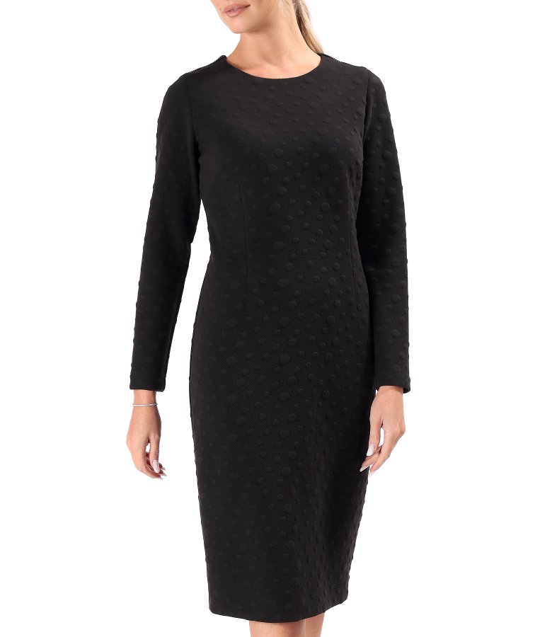 Rochie eleganta din jerse elastic gros cu buline tesute in relief